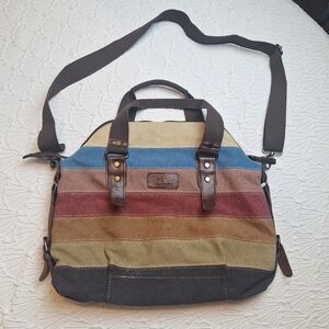 SUNSHINEJING Striped Canvas Tote Crossbody Strap Double Handles 14x12x5